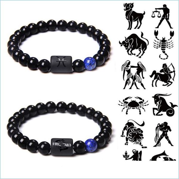 Perlenstränge 12 Sternzeichen Armband Steinperlen Paar Armbänder Krebs Löwe Jungfrau Waage Bester Freund Sternbild für Männer Frauen Dh9K5