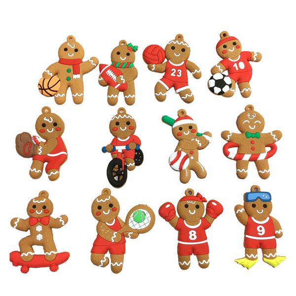 Ornamentos de gengibre de gengibre de ￡rvore de Natal 12pcs/conjunto variado PVC Gingerbread Figuras de f￩rias decora￧￵es de ano novo