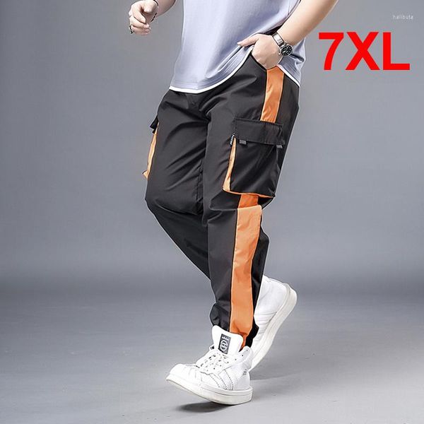 Männer Hosen Orange Seite Patchwork Hose Streetwear Fracht Männer Mode Baggy Jogger 7XL Plus Größe Jogginghose Hosen Männlichen HA020