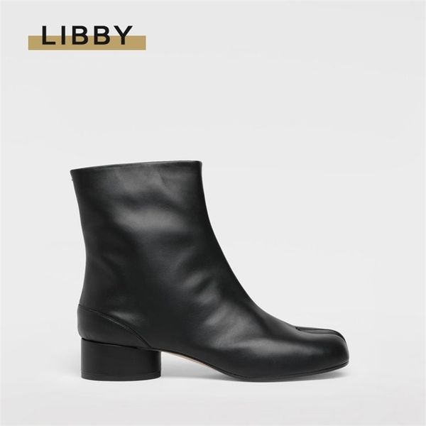 Botlar 2022 Kadın Moda Tabi Ayakkabı Orijinal Deri Ayak Bilgi Botları Tıknaz Topuklu Alçak Topuklu Kadın Boot Lüks Tasarım Moda Bölünme Ayakkabı 221007