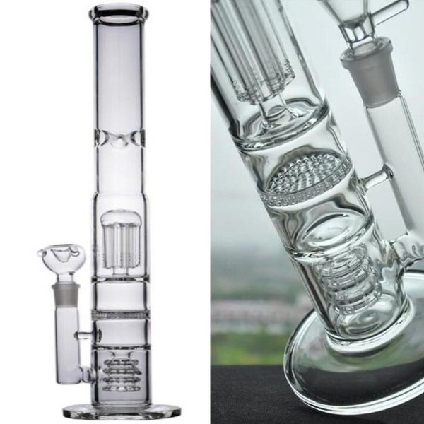 Dicke Glasbongs, Shisha-Bubbler mit 3 Waben-Recycler, Wasserpfeife zum Rauchen von Shishas mit 18-mm-Gelenk, super einfach zu reinigen