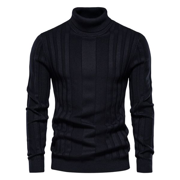 Ebaihui Autumn e Winter Mens Sweater de cor s￳lida cor de gola alta casual Manga longa su￩teres machos quentes e magros para homens