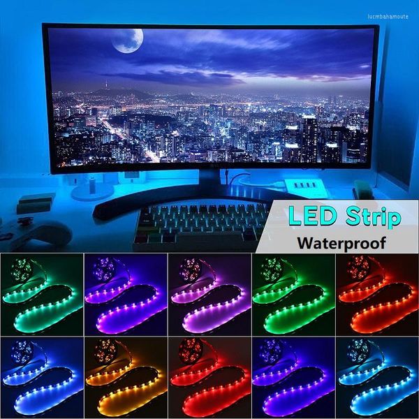 Tiras rgb tira led luminagem à prova d'água USB SMD DC5V 0.5/1/2/3/4/5m TV PC Screen Background Iluminação Lâmpada Kit