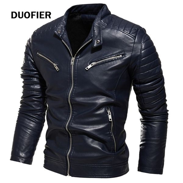 Menas de inverno de couro de inverno de couro masculino masculino de pêlo forrado motocicleta quente moda de rua preto casaco preto gleatned zipper 221007