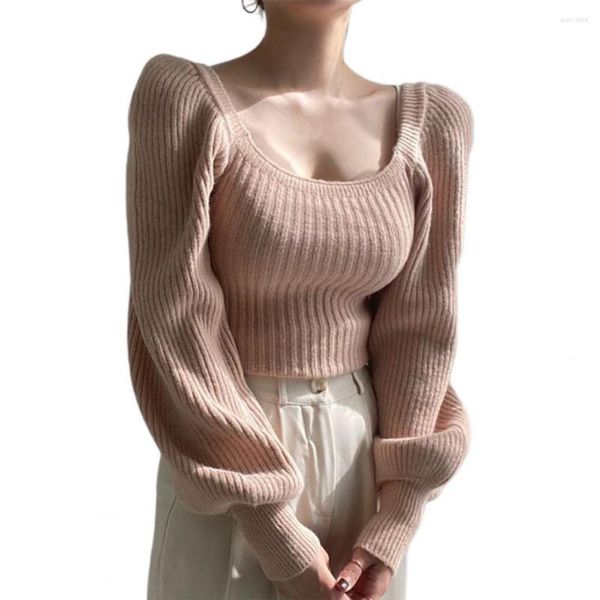 Suéteres femininos da moda Pullover feminina Skin Affinity Square Collar Sweater Sweater Neck Top