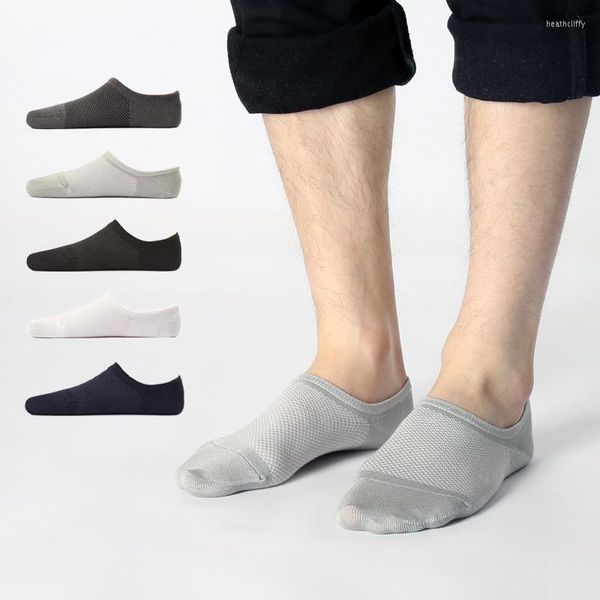 Meias masculinas 5pairs/lote bambu homens mais finos malha respirável engraçada unissex anti-deslizamento silicone boat calcetines de roupas de rua meias