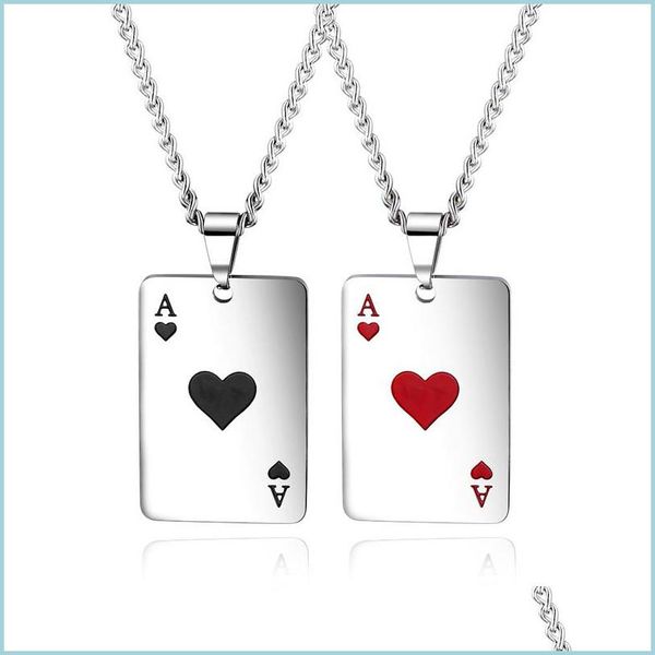 Colares pendentes Lucky Ace of Spades Mens Colar Sier Color Toke Pinging Pingente para Masculino Aço Anterior Casino Fortune Pla Bdehome Dhoqf