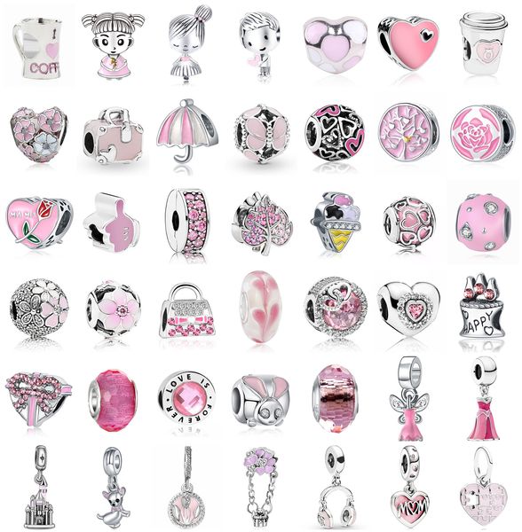 925 Sterling Silver ciondola fascino donne perline gioielli di alta qualità regalo all'ingrosso nuovo rosa gelato a forma di cuore mamma fiore personalizzato perline braccialetto Pandora fai da te