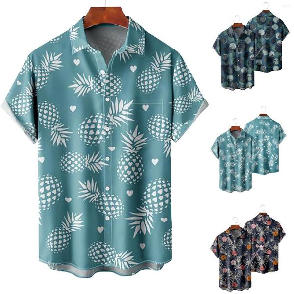 Herren-Freizeithemden, langärmeliges T-Shirt für Herren, bedruckt, hawaiianisch, kurz, Button-Down-Strand für durchsichtig