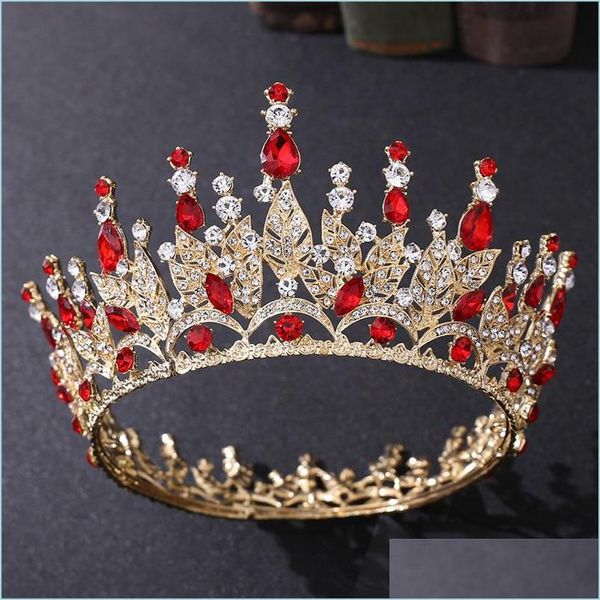 Kafa Bantları Düğün Gelin FL Taç Yuvarlak Tiara Kristal Rhinestone Kafa Bandı Saç Aksesuarları Takı Başlığı Kırmızı Mavi Elmas Prom 24 DHVG0