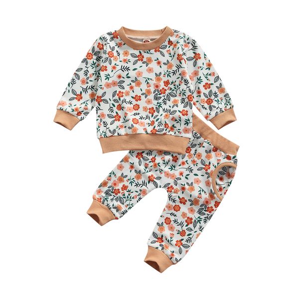 Set di abbigliamento 07 17 Lioraitiin 0 24M Neonate neonate 2 pezzi Set di vestiti di moda Modello stampato floreale Pullover e pantaloni con colletto tondo 221007