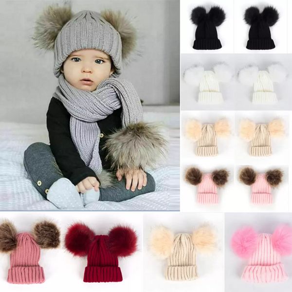 Neue Baby-Sachen-Accessoires für Kleinkinder, Kinder, Mädchen, Jungen, Baby, Kleinkinder, Winter, warm, Häkelarbeit, Strickmütze, Fellknäuel, Beanie-Mütze