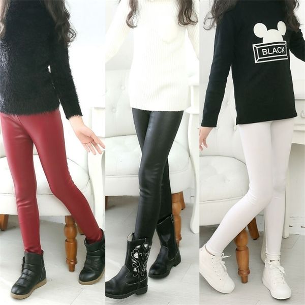 Leggings collants 2 16y meninas primavera outono crianças calças magras crianças roupas menina lápis calças adolescente preto pu couro 221006