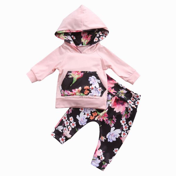 Roupas conjuntos de roupas Citgeett infantil garotas garotas roupas floral rosa com capuz calças