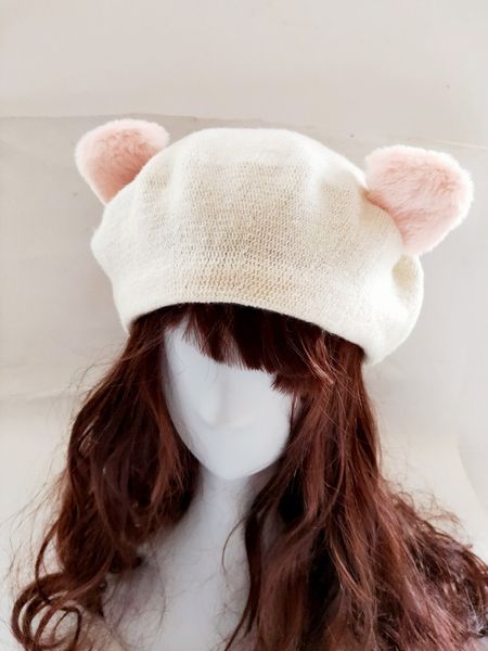 Nuovo Cappello Coreano per Bambini Cappello di Lana Orecchio di Gatto Berretto di Lana Ragazza Carina Seconda Dimensionale Cos Tessuto Feltro Cappello da Pittore da Donna 5 pz/