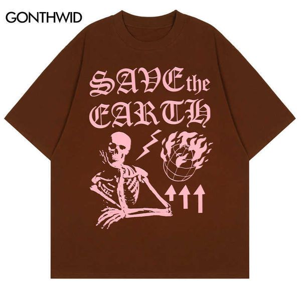 T-shirt da uomo Hip Hop Gothic T-shirt Streetwear Uomo Scheletro Teschio Y2K Stampa Punk Rock Maglietta in cotone 2022 Estate Casual T-shirt a maniche corte T221006