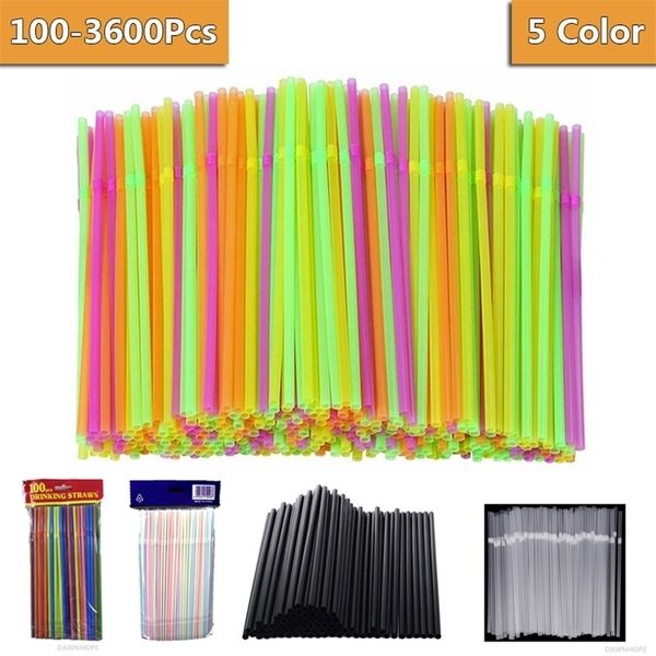 Copas descartáveis ​​palhas de plástico 100-3600 PCs 5 cores para festas de palha barra de cozinha bar home shops bebida bebendo rietjes gota 221007