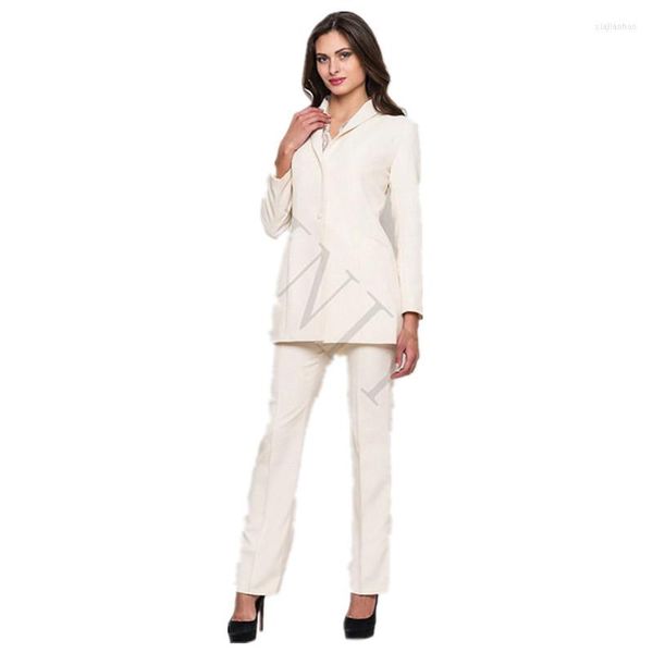 Calças de duas peças femininas projeta feminino de negócios blazer de marfim para trabalho usa damas fadies calça de calça de calça uniforme de escritório feminino costume