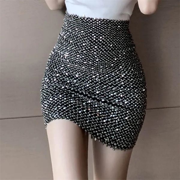 Röcke Sommer Mode Bling Club Frauen Schwarz Pailletten Sexy Mini Elastizität Bodycon Bleistift Kurze Hüfte Wrap Party 221007