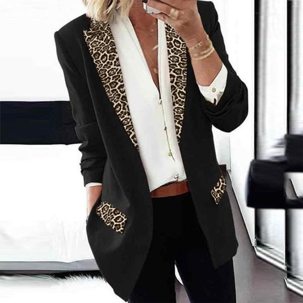 Ternos femininos blazer para fahion lapela capa leopardo notch laple-terno de escritório casual outwear vintage outerwear fino