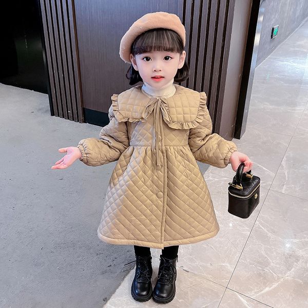 Piumino Autunno Inverno Ragazze Sweet Peter Pan Collar Giacca trapuntata in velluto di cotone caldo 2 7 anni Baby Kids Overcoat 221007