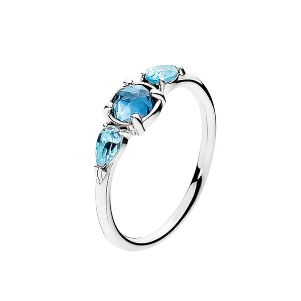 Anello a tre pietre blu Gioielli da sposa per ragazze in argento sterling 925 con scatola originale per anelli di fidanzamento con diamanti Pandora CZ