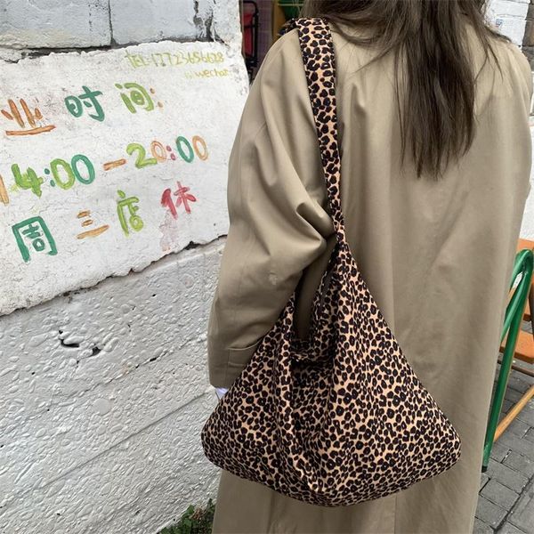 Borse da sera Borsa shopper in tela a tracolla da donna Borsa shopping coreana con stampa leopardata Borsa casual da donna in tessuto di cotone per il 2022