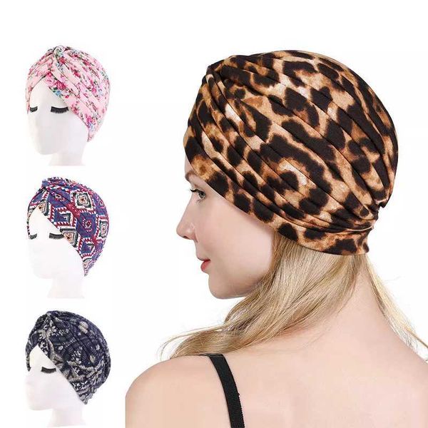 Bandas da cabeça Novo Floral Print Cotton Turban Hat Hat Bandana Câncer Câncer