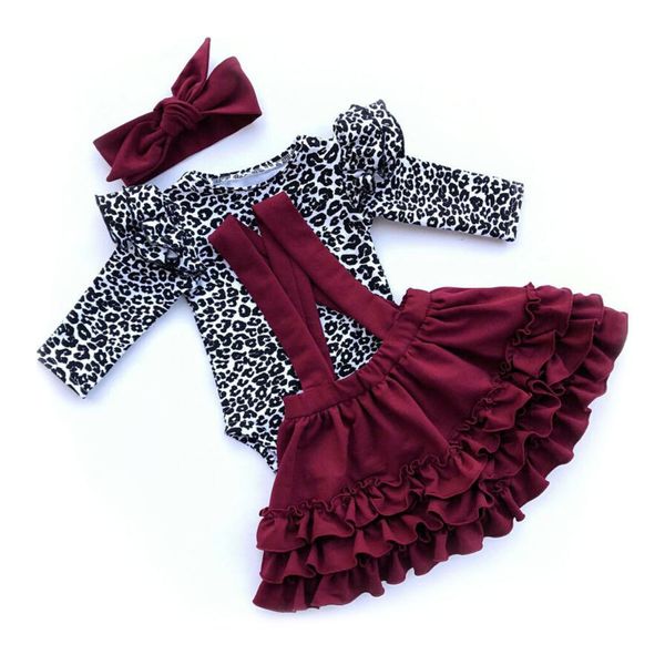 Conjuntos de roupas 0 24m Leopard Born Baby Girl Roupas Conjunto Autumn Spring Manga longa Rodper Ruffles Saias de roupa de roupa 221007