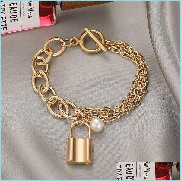 Enkelbandjes Enkelbandjes Bohemian Gold Color Lock Voor Vrouwen Mode Parel Enkelband Zomer Strand Enkelband Voet Ketting Sieraden 2752 T2 Drop D Dhqkc