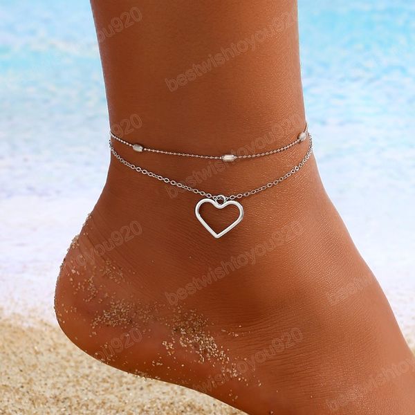 Silberne Farbe Herzinnen weibliche Fu￟kettchen barfu￟ H￤kel Sandalen Fu￟ Schmuck Bein Fu￟kettchen zu Fu￟ -Kn￶chelarmb￤ndern f￼r Frauen