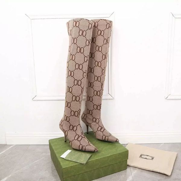 Aria-gestrickte Socken über den Kniestiefeln Slim Stiefel aus der Luxusgröße von Oberschenkel hohen Zehen-Knöchel-Frauen 35-42