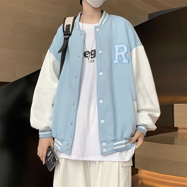 Jackets masculinos Jackets Blue Men Jackets Fashion Baseball Jersey Casual Cardigan Casal's Casal Spring e Autumn Loose Plus Size Top Macho Roupos 221006