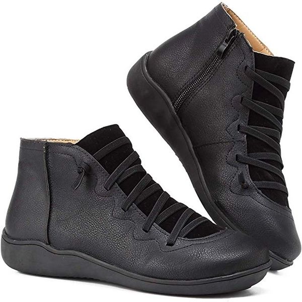 Botas Sapatos femininos Cruz Strap Lace Up Boots PU couro Femme Shoes Spring Autumn Ladies Tornozelo Botas WJ003 221007