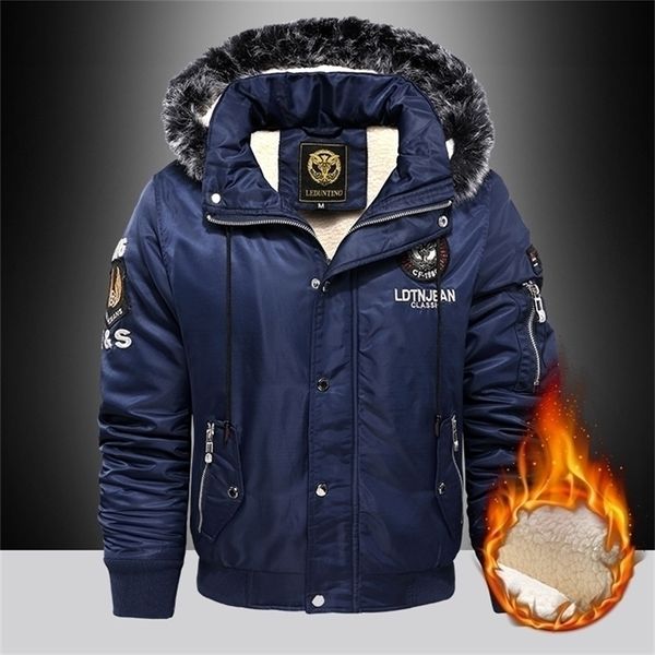 Herrenjacken Pelzkragenjacke Mantel Winter Herren Warme Kapuzenjacke für Männer Fleecegefütterte Jacken Mäntel Chaquetas Hombre Mode Casual Top 221006