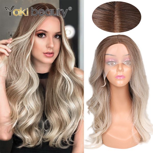 Peruca de renda sintética com parte em T Ombre Color peruca corpo ondulado Longo ondulado T Part Lace Wigs Parte do meio Lace Wig Ombre Color Daily Party Wigsfactory dire