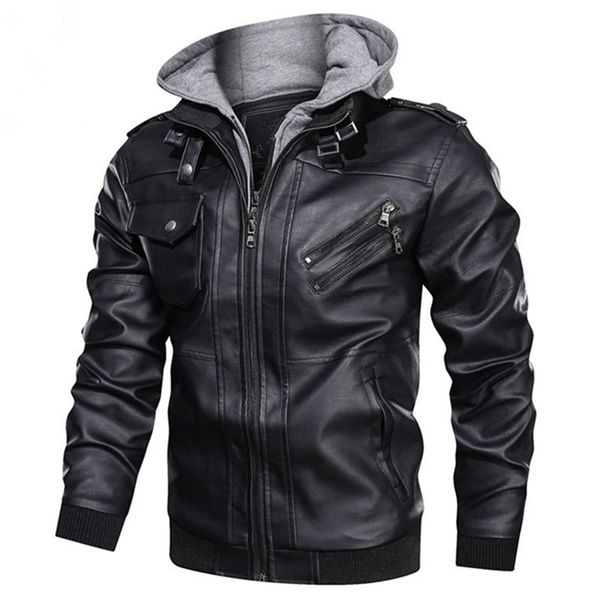 Männer Leder Faux Motorrad Jacke Herbst Winter Mode Windjacke Homme Mit Kapuze Outwear Warme Biker PU Jacken EU Größe 3XL 221007