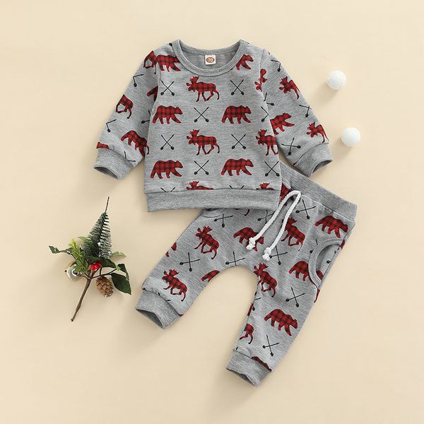 Kleidungssets Citgeett Herbst Weihnachten Kleinkind Baby Mädchen Jungen Weihnachtskleidung Plaid Deer Gedruckt Pullover Sweatshirt Tops Tasche Hosen 221007