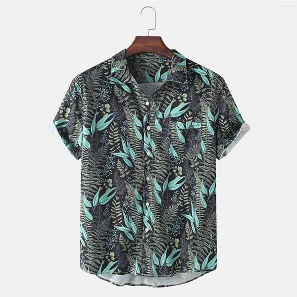 T-shirt da uomo Retro Leaf Pritn Camicia da uomo Estate Casual Slim stampata manica corta da spiaggia Top camicetta hawaiana da indossare in vacanza