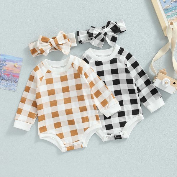 Rompers Toddler Romper Autumn Recém -nascido menino Roupas de menino de algodão Longa manga xadrez de macacão de macacão