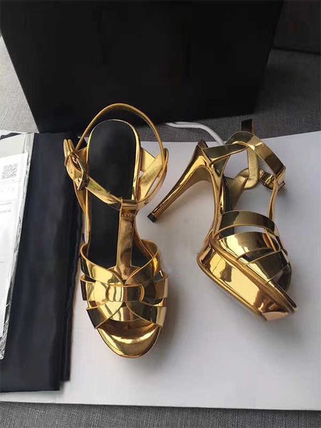 Sandalet küçük koku saf altın lüks tasarımcı sandalet platformu t-kayış yüksek topuklular sandalet bayan ayakkabıları parti ayakkabıları 10cm US 4-11