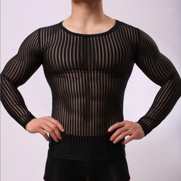 Corpo masculino Shapers Men's Transparent Mesh Manga longa Tops