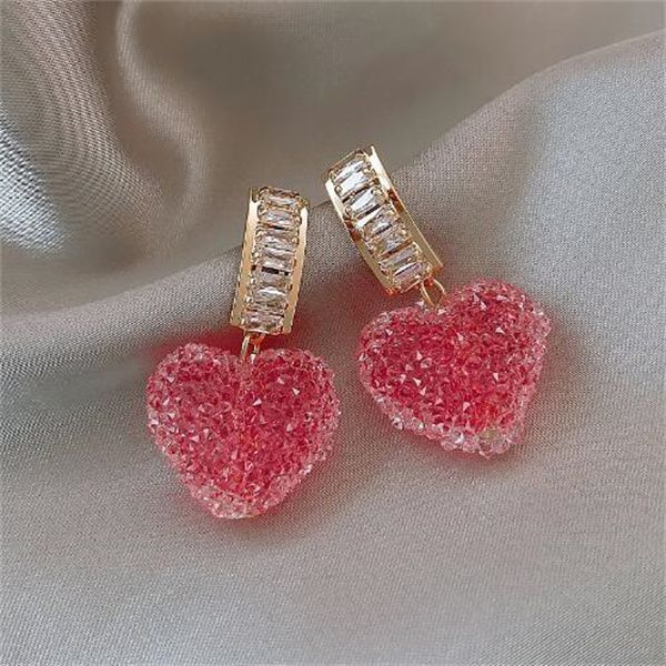 Trendy Schöne Rosa Herz Baumeln Ohrringe Für Frauen Mode Nette Süße Kristall Schmuck Mädchen Geschenke GC1681