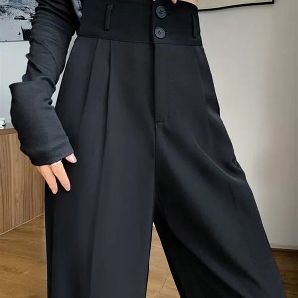 Женские штаны Capris yitimoky Black Suit Banns для женщин корейские 2 пуговицы шириной брюки для ноги винтажная уличная одежда высокая мода офисные рабочие брюки 221007