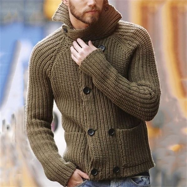 Montos de malha masculinos Botão de malha de inverno Moda casual colorida sólida gola alta de alta qualidade Manga longa 221007