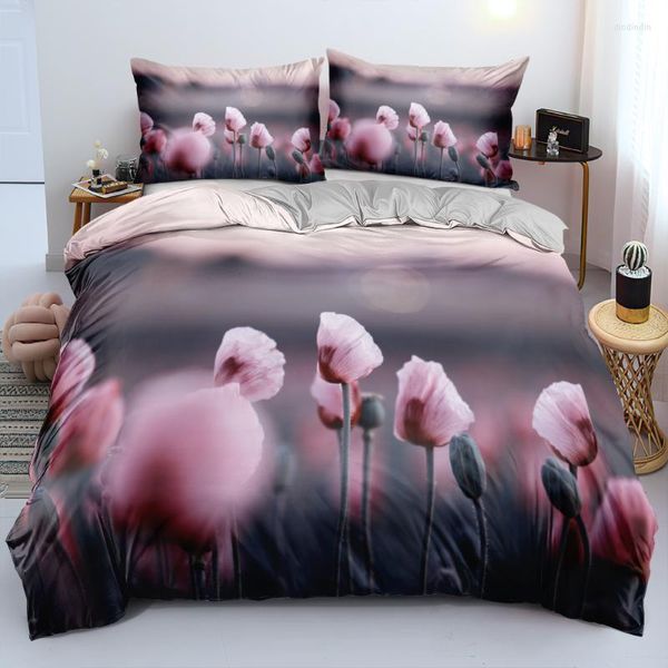 Conjuntos de cama 3D Belo conjunto de tampa de edredão de flores rosa/colcha full bouling king size 203x230cm cama de roupas de cama para meninas adultos