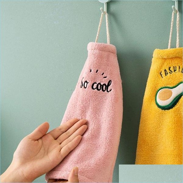 Accesorios de piezas de vacío Toalla de mano de estilo coreano suave Pañuelo bordado de dibujos animados para el hogar Montado en la pared Baño Cocina Dr Dhin9