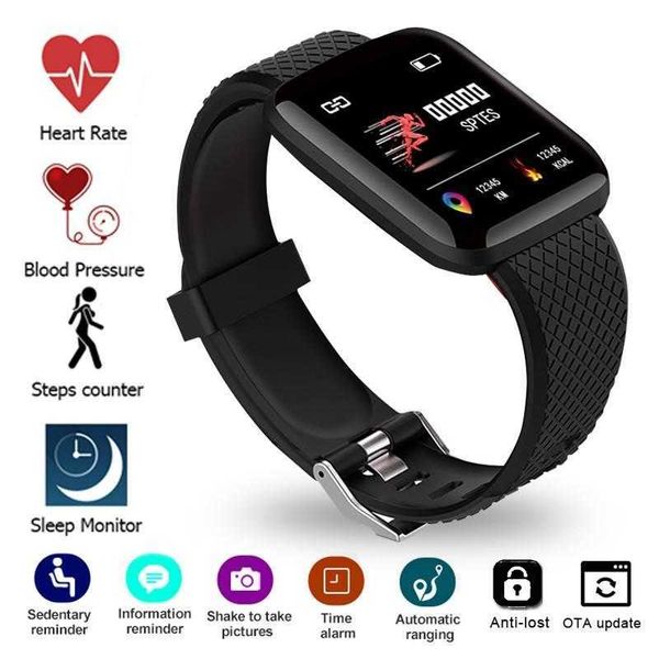 116 più orologio intelligente Braccialetti per la misurazione della pressione sanguigna Braccialetti per fitness impermeabili Tracker Frequenza cardiaca Monitor Pedometro Bracciale Donna Uomo