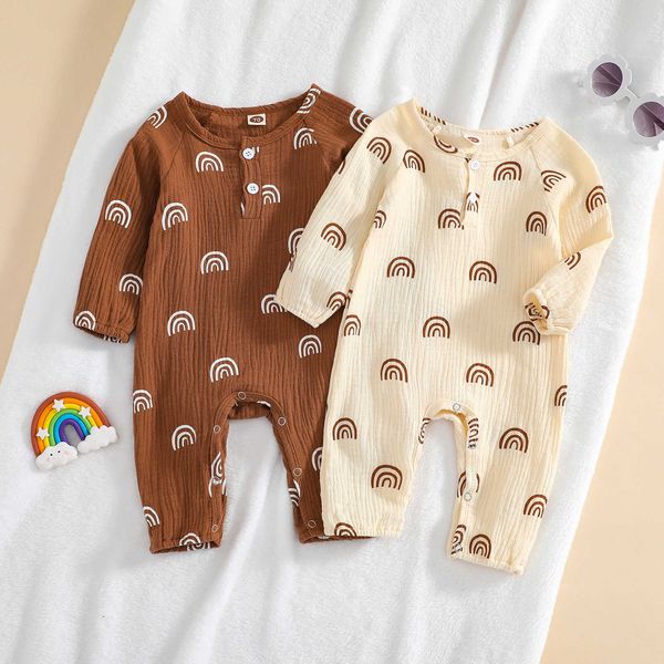 Rompers Baby Newborn Girls Boys Romper Fashion Rainbow Print с длинным рукавом.