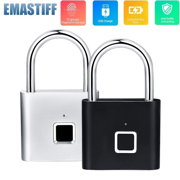 Дверные замки черно -серебряный без ключа USB Rechargaine Lock Finger -Отпечатки Smart Padlock Quick Разблокировать цинк сплав металл самозваный чип 221007